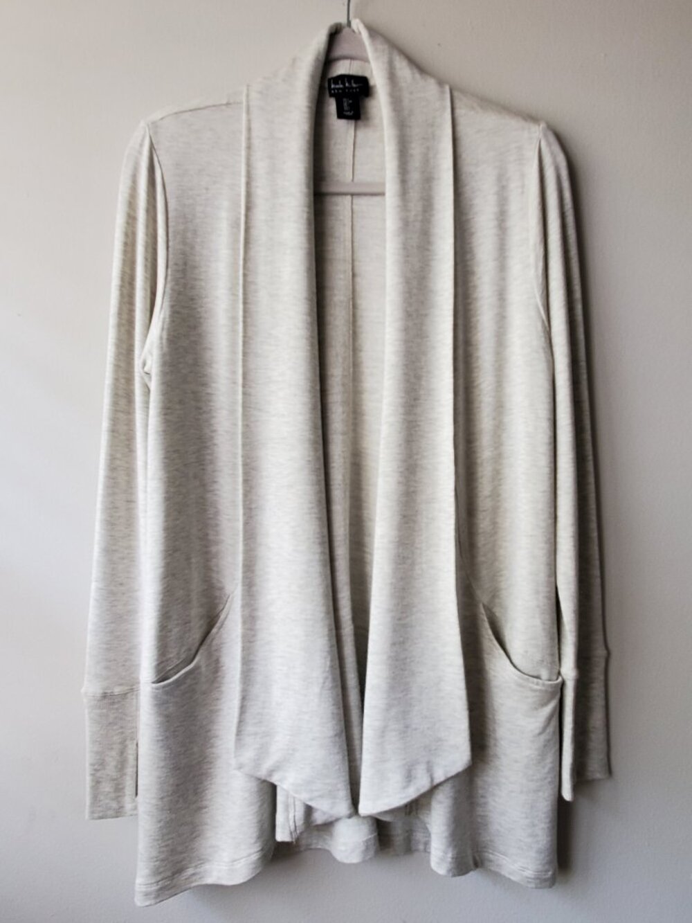 Nicole Miller Light Gray Heather Draped Open Front Cardigan with Thumbholes S